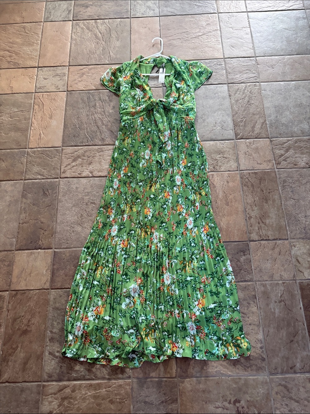 Anthropologie Green Floral Tie-Front Maxi Dress